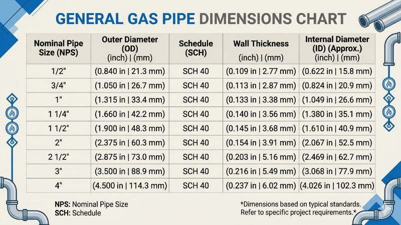 gas line pipe size chart