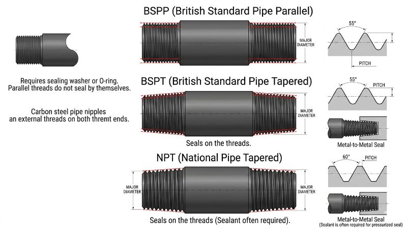 Pipe Nipple BSP NPT Steel Threaded Carbon Steel - Image 6